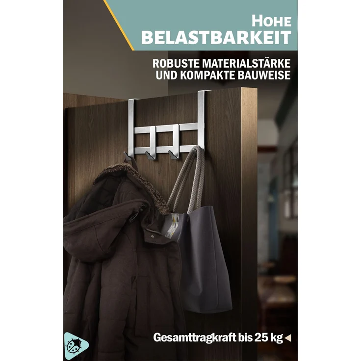 Lindenstein XXL-Türgarderobe aus Edelstahl – zum Einhängen, bis 25 kg – Bild 3
