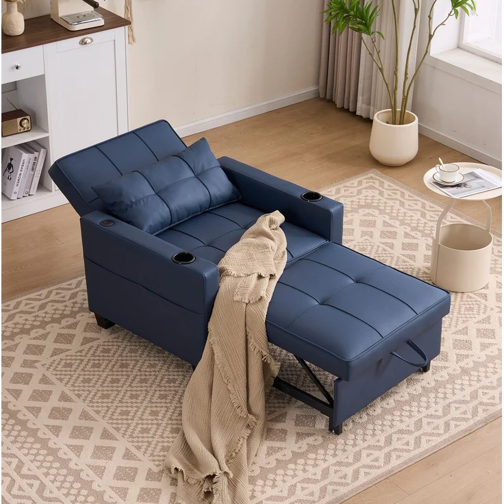 Schlafsessel 3-in-1 in Blau 74cm×87cm×84cm mit USB-Anschluss und Getränkehaltern – Bild 1