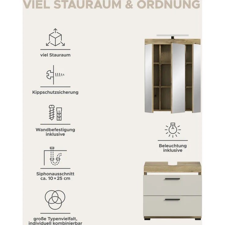 Badezimmer-Set >Scout< in Evoak Oak / Kaschmir - 60x191x34cm (BxHxT) – Bild 10