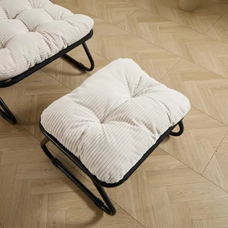 Ball & Cast Outdoor Lounge Sessel, Relaxsessel mit Hocker und Cushion für Garten, Balkon, Wohnzimmer & Schlafzimmer, Weiß – Bild 7