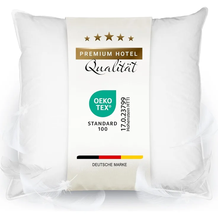ZOLLNER Kopfkissen, Füllung: 85% Federn, 15% Daunen, Seitenschläfer, waschbar bis 60°C, Trocknergeeignet, 80 x 80 cm, 100% Baumwolle, vom Hotelwäschespezialisten