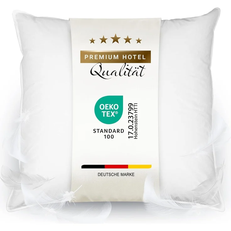 ZOLLNER Kopfkissen, Füllung: 85% Federn, 15% Daunen, Seitenschläfer, waschbar bis 60°C, Trocknergeeignet, 80 x 80 cm, 100% Baumwolle, vom Hotelwäschespezialisten – Bild 1