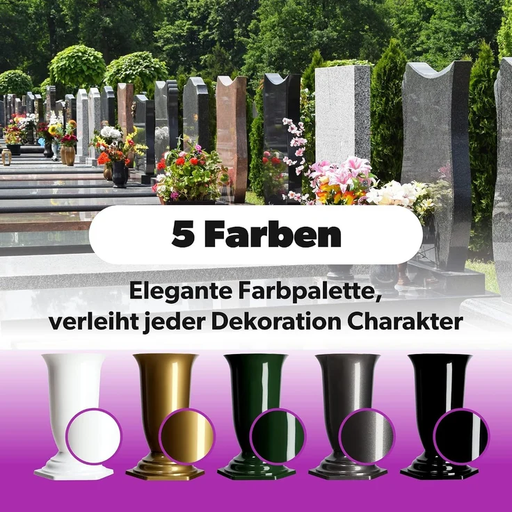 KADAX Vase, Fläschchen, Blumen, Grabstein, Friedhof, Grabstein, Einsatzsockel, Graphit, 37 cm – Bild 7