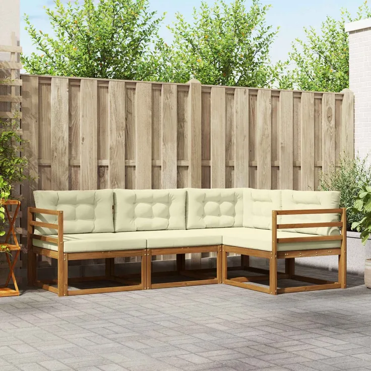 vidaXL Outdoor-Sofagarnitur 4 stk. 4-Sitzer Natur und Creme 3367493