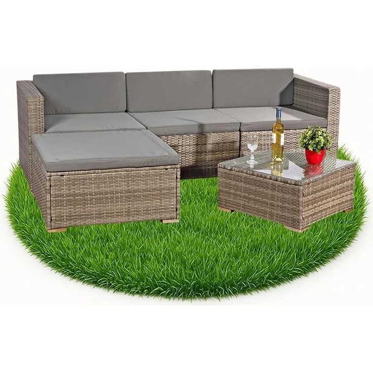 Gartengarnitur Sitzgruppe Lounge Garten Ecksofa Tisch Rattanmöbel grau 5tlg. – Bild 9