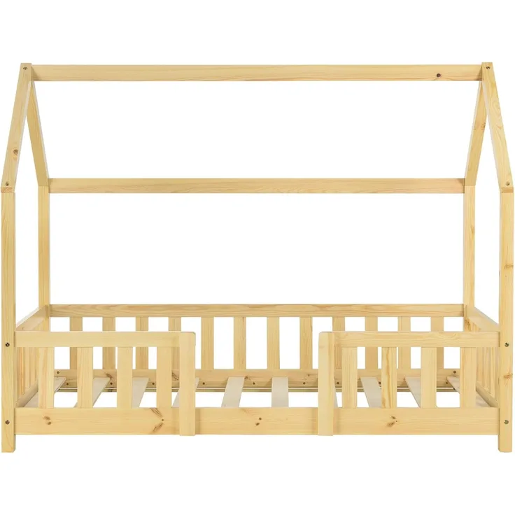 Encasa Hausbett 70x140 cm natur, mit Komfort-Matratze und Rausfallschutz