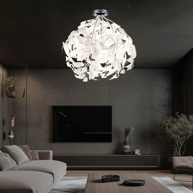 Deckenleuchte, Metall, Blätter-Design, Chrom, weiß, H 58 cm – Bild 9
