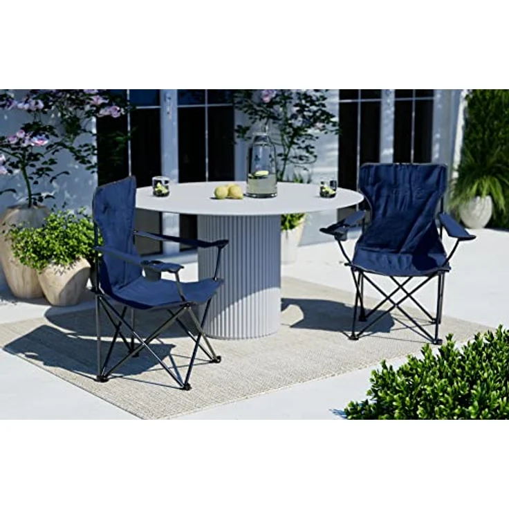 Nexos Campingtisch 2-er Set Angelstuhl Anglerstuhl Faltstuhl Campingstuhl Klappstuhl mit Armlehne und Getränkehalter praktisch robust leicht blau – Bild 3