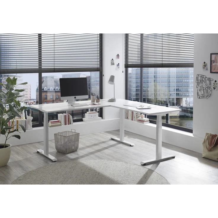 Eckschreibtisch >Ben< höhenverstellbar bis 117cm, weiss - 180x74/117x177cm (BxHxT) – Bild 3