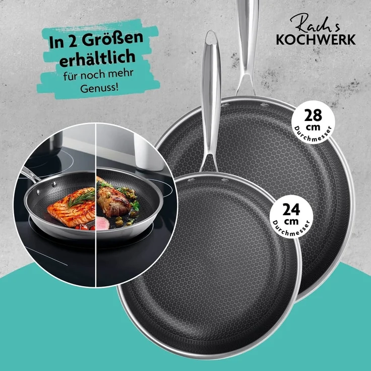 Rachs KOCHWERK Bratpfanne Edelstahl-Pfanne 24cm mit Wabenstruktur, Antihaft-Effekt Induktionsherd Keramik Gas Elektro Infrarot hoher Rand – Bild 6