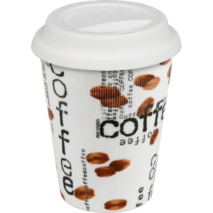 Könitz Coffee Collage To Go Becher mit Deckel, Kaffeebecher, Cup To-Go, Porzellan, 380ml, 1151620873