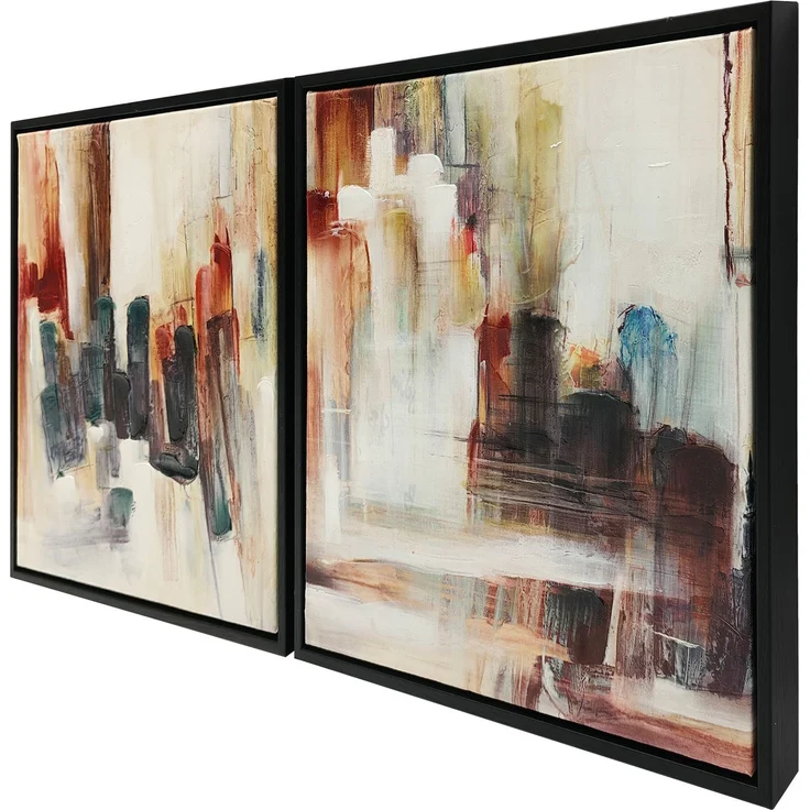 MELAYR, Handgemalte abstrakte Leinwandgemälde, 40 x 40 cm, 2 Stück, gerahmte Wandkunstbilder, 40 x 3,5 x 40 cm, Bunt – Bild 2