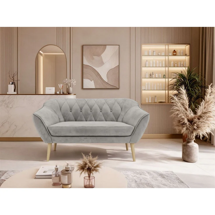 Polstersofa PIRS 2 Skandinavisches Sofa 2-Sitzer, Sofa mit Wellenfederung, Breite 140 cm, Buche Füße Hoher Sitzkomfort - Hellgrau Velvet – Bild 3