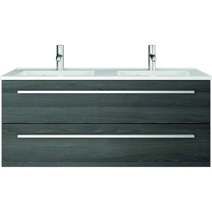 Sieper I Waschtischunterschrank 120x50 cm mit Doppelwaschtisch, Libato Badmöbel, Badezimmerunterschrank I Pinie Schwarz