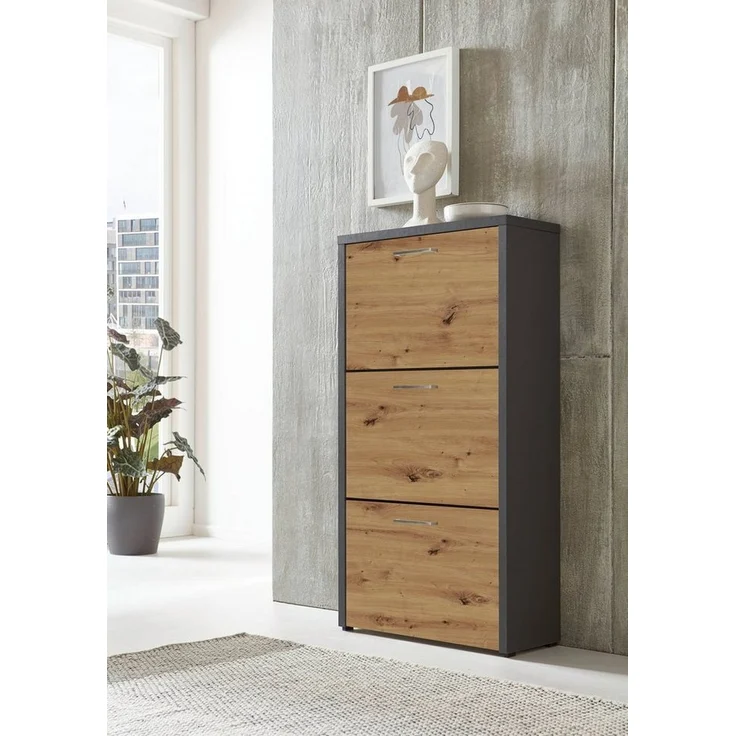 BMG Möbel Schuhkipper Siena (Schuhschrank Schuhregal Schrank Garderobe, 3 Klappen), Metallgriffe, 18 Paar Schuhe – Bild 4