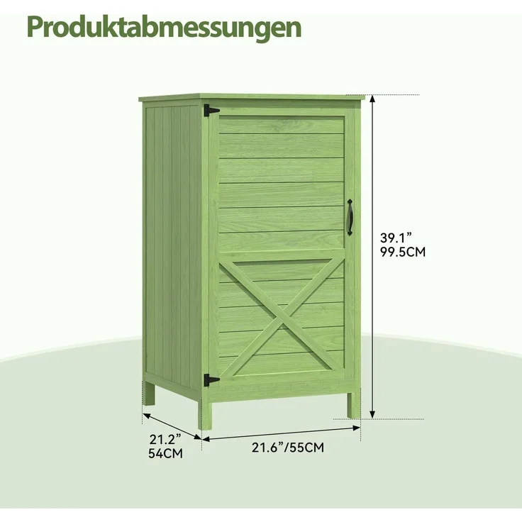 Aoxun Garten-Geräteschrank aus Holz, Gartenschrank für draußen mit verstellbaren Regalboden, Kleiner Holz-Gartenschuppen 55 x 54 x 100 cm, Grün – Bild 2