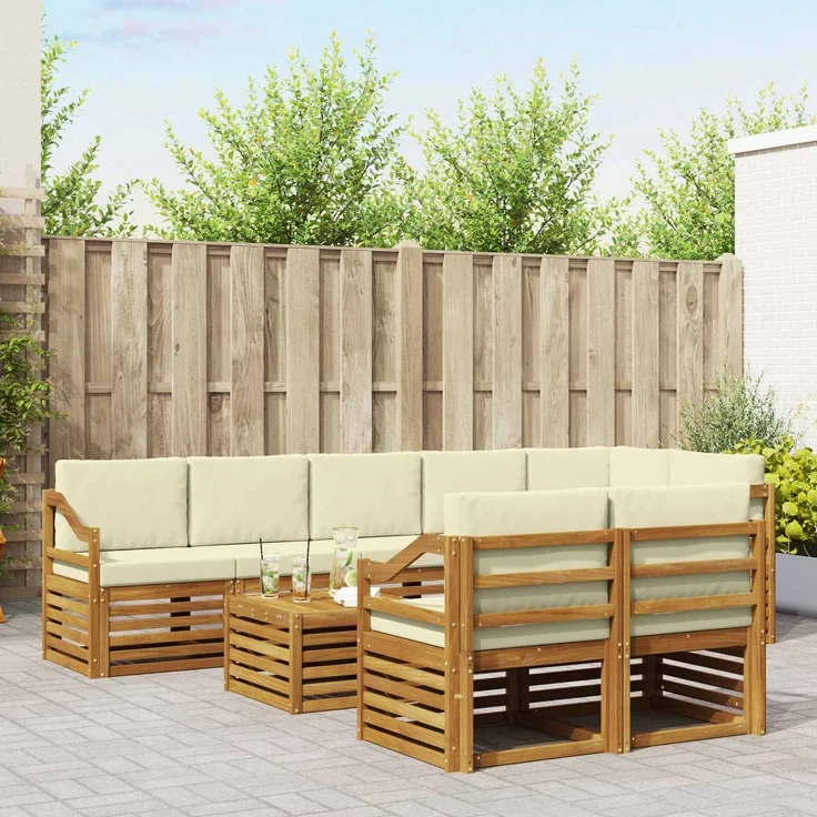 vidaXL Outdoor-Sofagarnitur 9 stk. 8-Sitzer Natur und Creme 3375065 – Bild 1