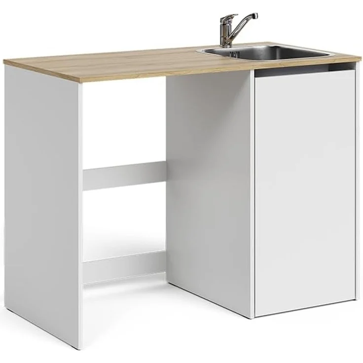 Waschmaschinenschrank Viktor Weiß/Artisan-Eiche 113.6 x 88.2 cm mit Spüle & Armatur Vicco – Bild 1