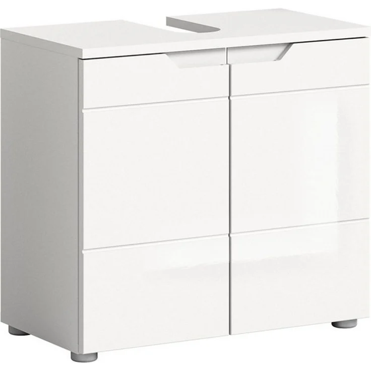 xonox. home Bad Solero X7WA9705 Waschbeckenunterschrank Badunterschrank Badezimmerschrank in Weiß Nachbildung und weiß Hochglanz tiefzieh, ca. B/H/T: 63 x 59 x 34 cm – Bild 4