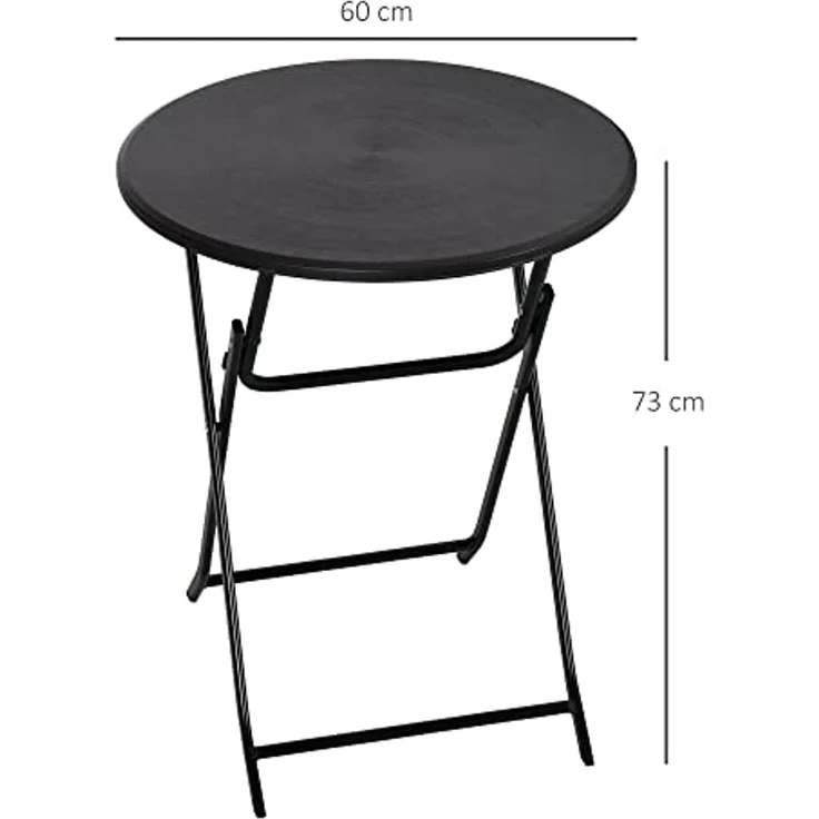 Outsunny Beistelltisch Garten-Esstisch mit Dekorativer Holzoptik, Campingtisch für Balkon (60 cm Beistelltisch für 2 Personen, 1-St, Runder Klapptisch), HDPE, Dunkelgrau – Bild 3