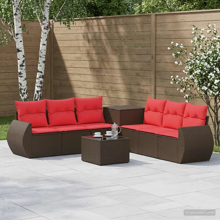 vidaXL Sofa Set 8 stk. Braun und Rot Polyrattan und Stahl 3448435 – Bild 1
