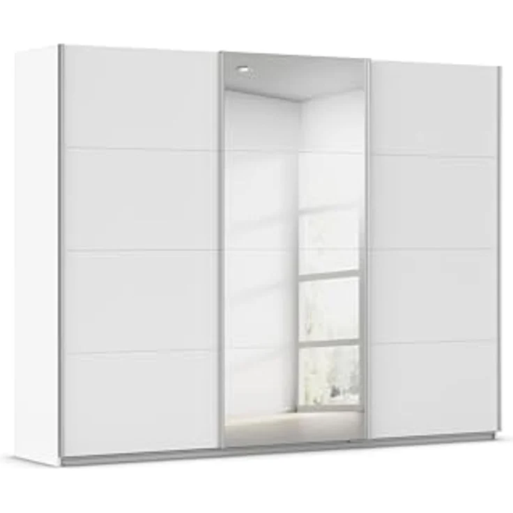 Rauch Möbel Kulmbach, Kleiderschrank mit Schwebetüren für Schlafzimmer, Kinderzimmer, Jugendzimmer, Garderobe, Flur, 3-türig, mit Spiegel, Zubehör Classic, Farbe Weiß, Breite 271 cm – Bild 1
