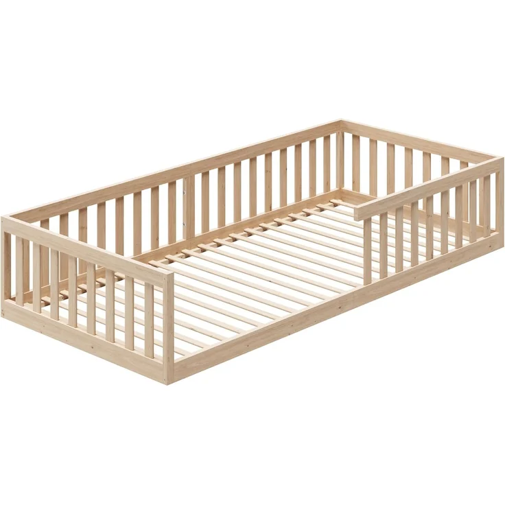 Kids Collective Kinderbett Bodenbett Bett mit Rausfallschutz & Lattenrost Montessori Bett Kinder (weitere Größen, 120x200, 140x200 cm), Jugendbett Einzelbett optional mit Matratze, natur Kiefer 90x200 cm – Bild 6