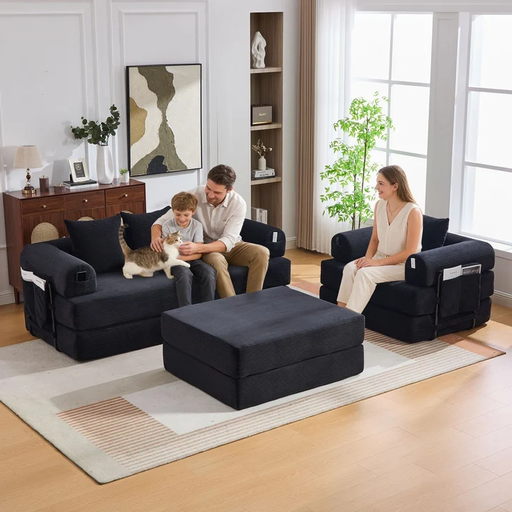 ZUBALIYA Ecksofa 94x67 cm, mit Ablageflächen, mit Cordbezug, mit breiten Armlehnen, modular aufgebaut, mit Schaumstoffpolsterung – Bild 3