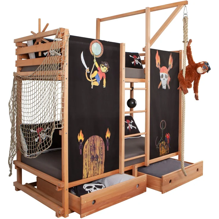 Abenteuer- und Piratenbett 90x200 Buche massiv