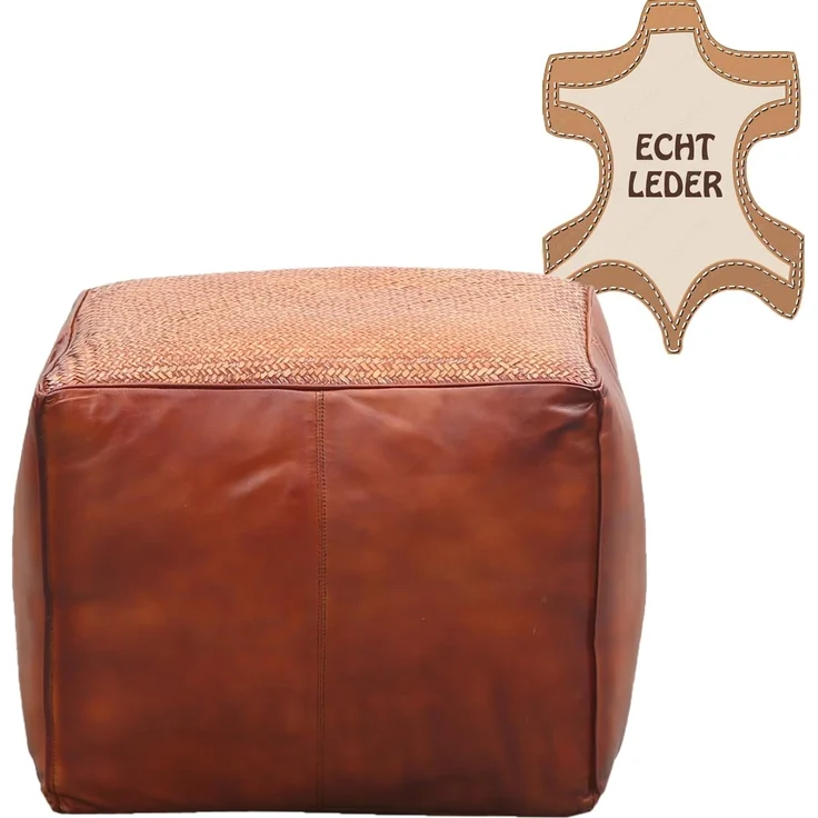 Marrakesch Orient & Mediterran Interior Pouf Vintage Pouf Sitzkissen Hocker aus Leder Griffit (1-St), Handarbeit – Bild 4