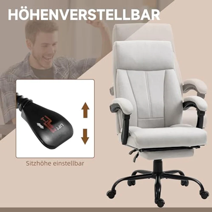 Vinsetto Bürostuhl mit Liegefunktion, höhenverstellbar und entspannender Massagefunktion – Bild 5