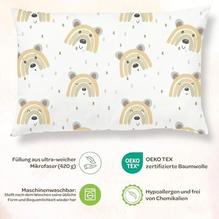 Kinderkissen Mit Kopfkissenbezug Aus Baumwolle- Kopfkissen Geeignet Für 3 Bis 10 Jahre - Größe 60x40 cm - Weiches Kissen Hypoallergen Maschinenwaschbar - Ideal Fürs Bett, Reisen und Schläfchen – Bild 3