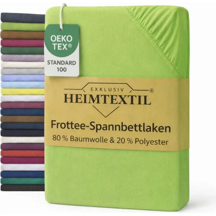 EXKLUSIV HEIMTEXTIL Frottee Spannbettlaken 90 - 100 x 200 cm Apfelgrün 80% Baumwolle 20% Polyester Öko - Tex Zertifiziert Bed-Sheet Bettlaken Spannbetttuch Topper Leinentuch – Bild 1