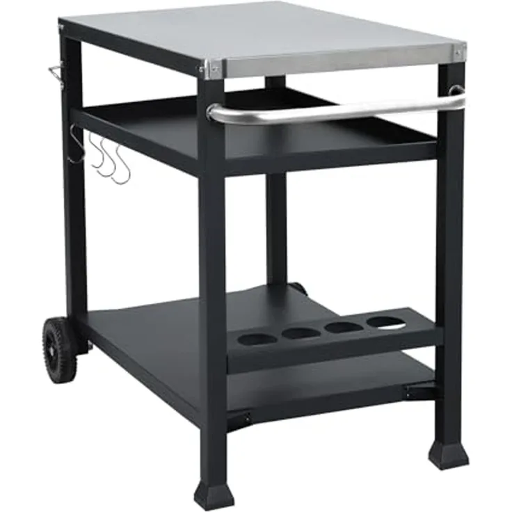 TAINO NIKAN Grillwagen Grilltisch Rollwagen Grillständer klein mit Rollen Outdoor Balkon Garten Terrasse Schwarz