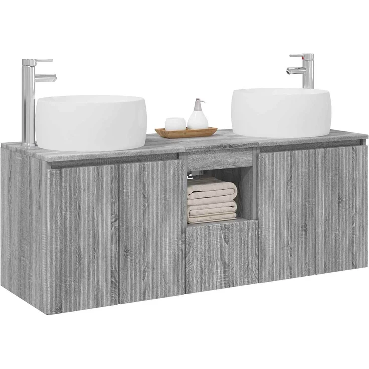 vidaXL Badezimmerschrank-Set 3 stk. Grau Sonoma 129 x 44,5 x 80 cm 3405723 – Bild 3