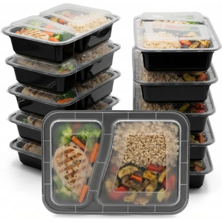 BigDean Lunchbox 10 Stück wiederverwendbare Meal Prep Boxen mit Deckel 2 Fächer, Kunststoff, (Set, 20-tlg, Meal-Prep Boxen), Spülmaschienenfest, Gefrierschrankfähig, Mikrowellengeeignet – Bild 4