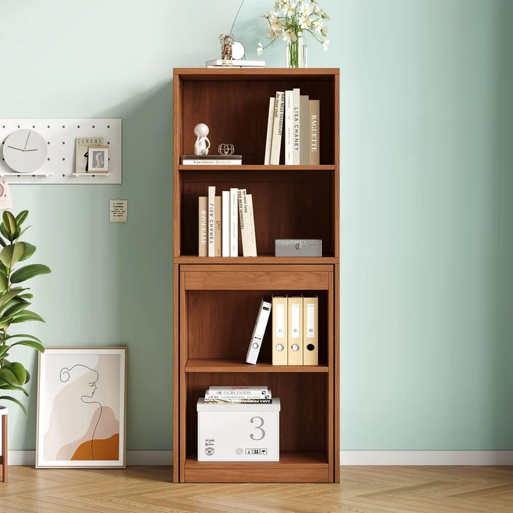 Flieks Klapptisch 130 x 51 x 137 cm, 2-in-1 Schreibtisch und Bücherregal mit 4 Fächern und Rollen, Nussbaumoptik – Bild 4