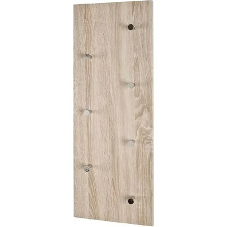 Haku Wandgarderobe mit 7 Chrom-Haken, MDF-Korpus in Eiche hell-Dekor, wahlweise im Hoch- oder Querformat montierbar, 80x6x30 cm