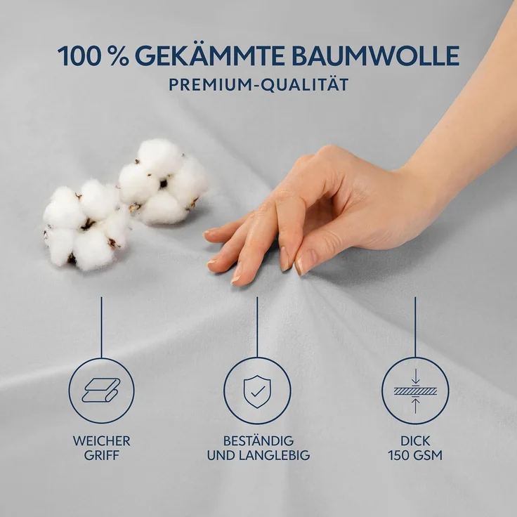 Dreamzie Premium Spannbettlaken 80x200 cm, Spannbetttuch für Dicke Matratzen bis zu 12 cm, Bettlaken 100% Jersey Baumwolle, 150 g/m², Oeko-TEX Zertifiziert - Grau – Bild 2