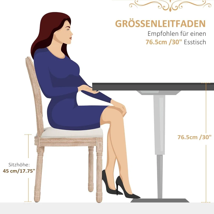 HOMCOM Esszimmerstuhl Küchenstuhl mit Rückenlehne, Polsterstuhl mit Leinenoptik (Essstuhl, 2 St), Wohnzimmer, Cremeweiß 48 x 57 x 96 cm – Bild 3