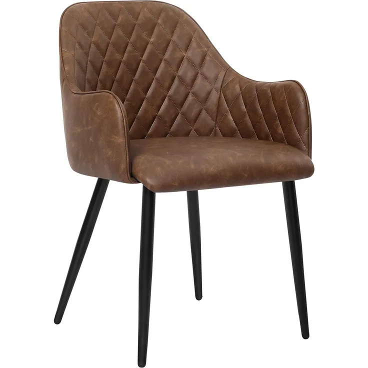 Songmics Esszimmerstuhl, Sessel, Polsterstuhl mit Armlehnen, PU-Bezug, Vintage, bis 110 kg belastbar, für Esszimmer, Wohnzimmer, Schlafzimmer, braun LDC085K01