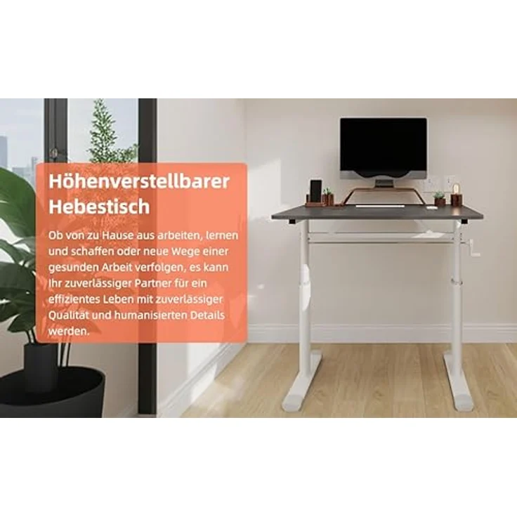Ball & Cast Höhenverstellbarer Schreibtisch Manuell (60x80 cm), Tisch Computertisch für Erwachsene, Einfach & Zeitsparend Montierbar, Grau – Bild 4
