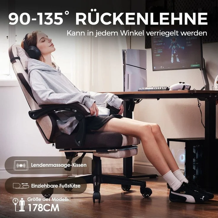 Dowinx Gaming-Stuhl Massage Lendenwirbelstütze Bürostuhl mit Fußstütze für Erwachsene (Packung), Ergonomischer Gaming Sessel Groß und Hoch für Office Gaming 135KG – Bild 3