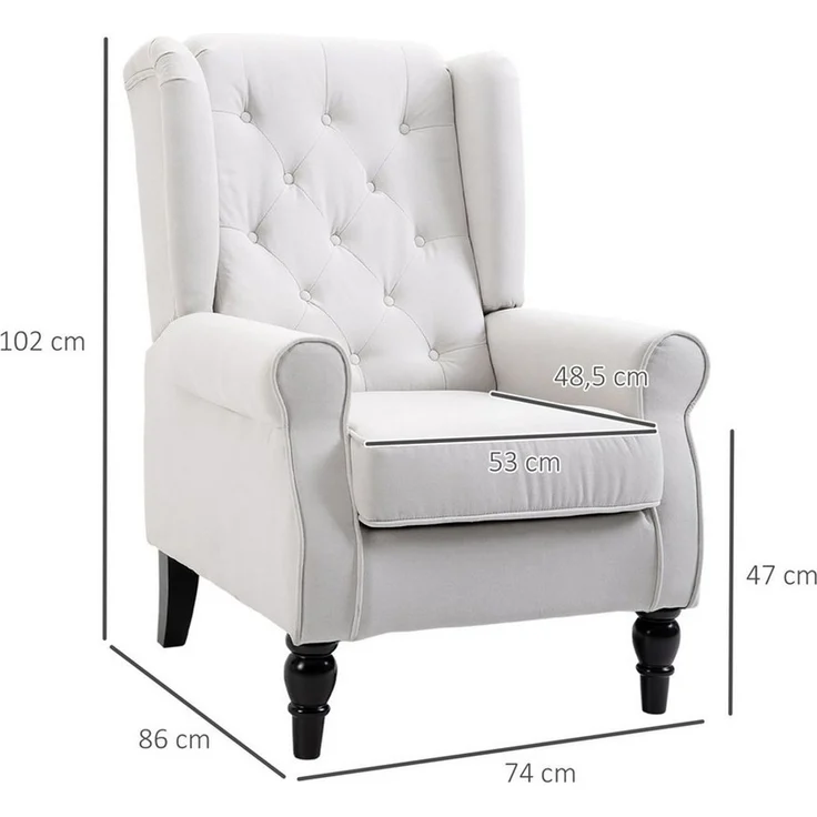 HOMCOM Sessel Einzelsessel, Akzentsessel mit Tufting Holzfüße (Ohrensessel, 1-St, Relaxsessel), für Wohnzimmer, Cremeweiß – Bild 3