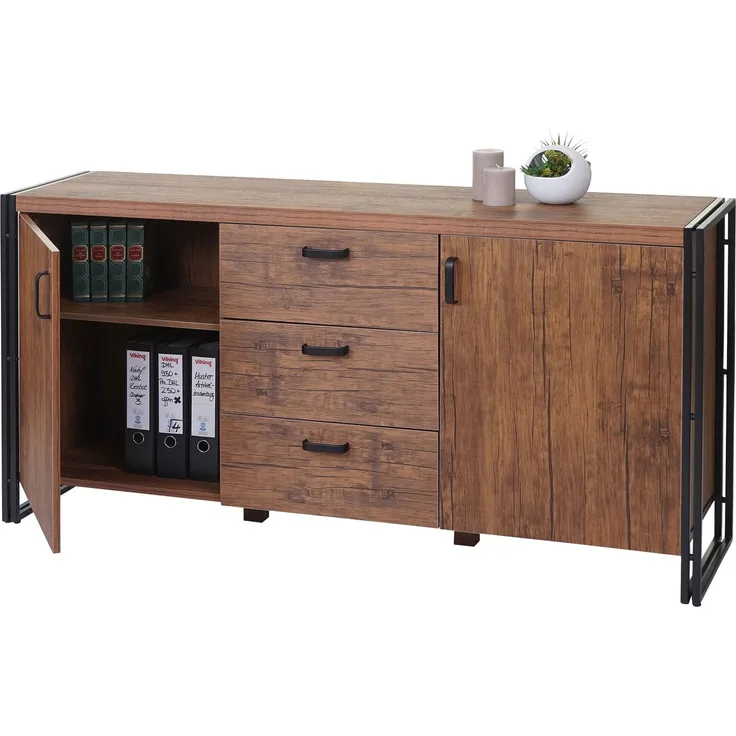 Sideboard HWC-A27, 80 x 160 x 40 cm, 3D-Struktur, Wildeiche-Optik