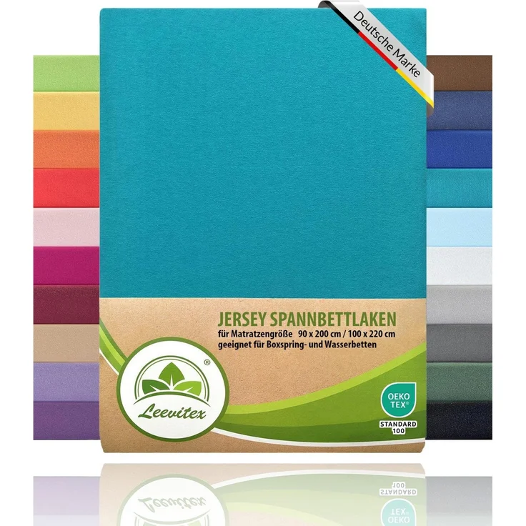 leevitex® Spannbettlaken, Premium 170g/m², Gummizug: rundum, schwer und dick, 100% Jersey-Baumwolle, Petrol / Seegrün, 90 x 200 - 100 x 220 cm – Bild 5