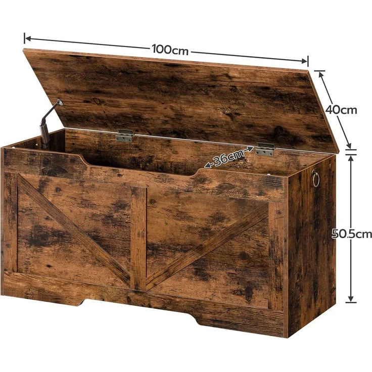 Hoobro Sitztruhe (Truhenbank aus Holz 100×40×50,5 cm, Sitzbank mit Stauraum), Spielzeugtruhe & Aufbewahrungsbox – Bild 3