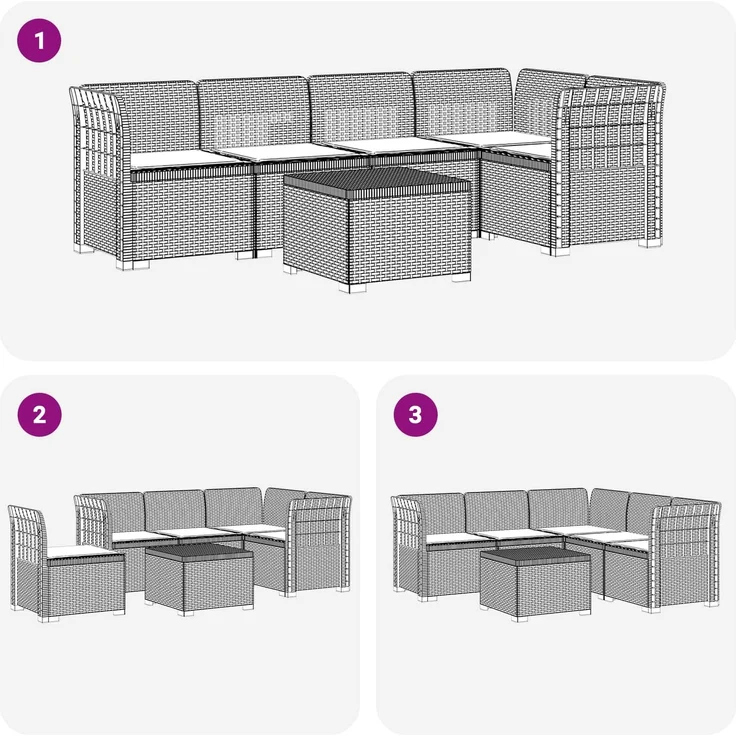 vidaXL 5-Sitzer Gartensofa mit Kissen Rattan-Look PP Braun 3444077 – Bild 8