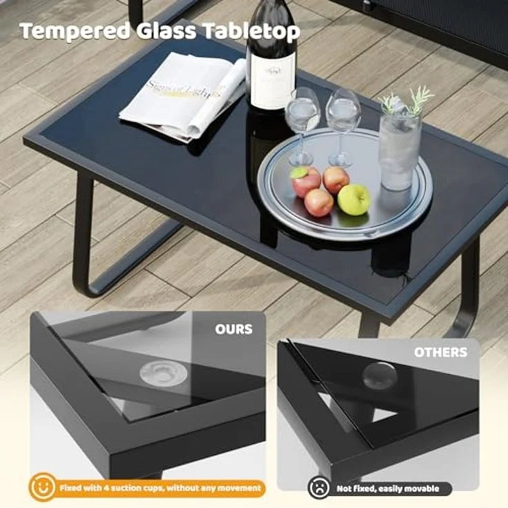 Mondeer Balkonset Gartenmöbel Set 4-tlg, (1 Tisch mit 1 Doppelstuhl 2 Einzelstühlen), Mesh-Gewebe & Holz-Kunststoff-Armlehnen, Schwarz – Bild 7