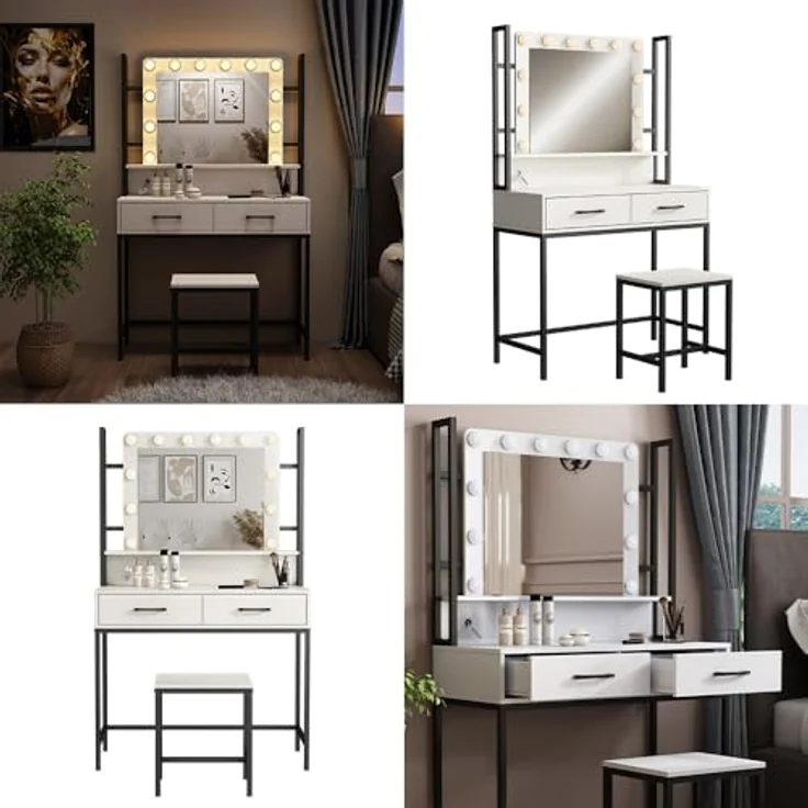 Vichy Schminktisch Luvia, 90 cm, Weiss/Schwarz mit LED-Beleuchtung und Hocker (40 x 40 x 146 cm) – Bild 7